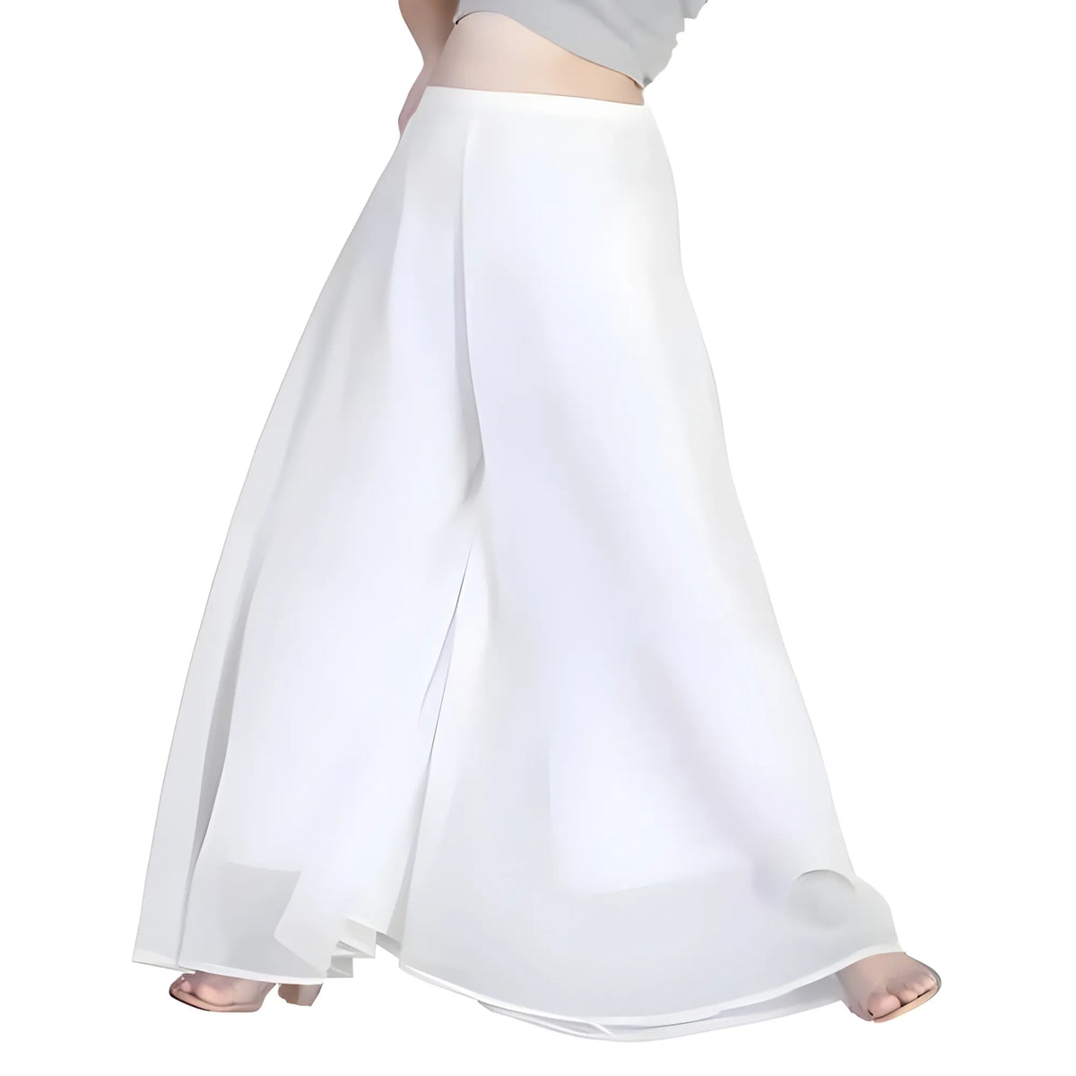 Women's Pack of 1 Georgette Solid High Rise Wide Leg Flared Palazzo with Elastic Waist (White)