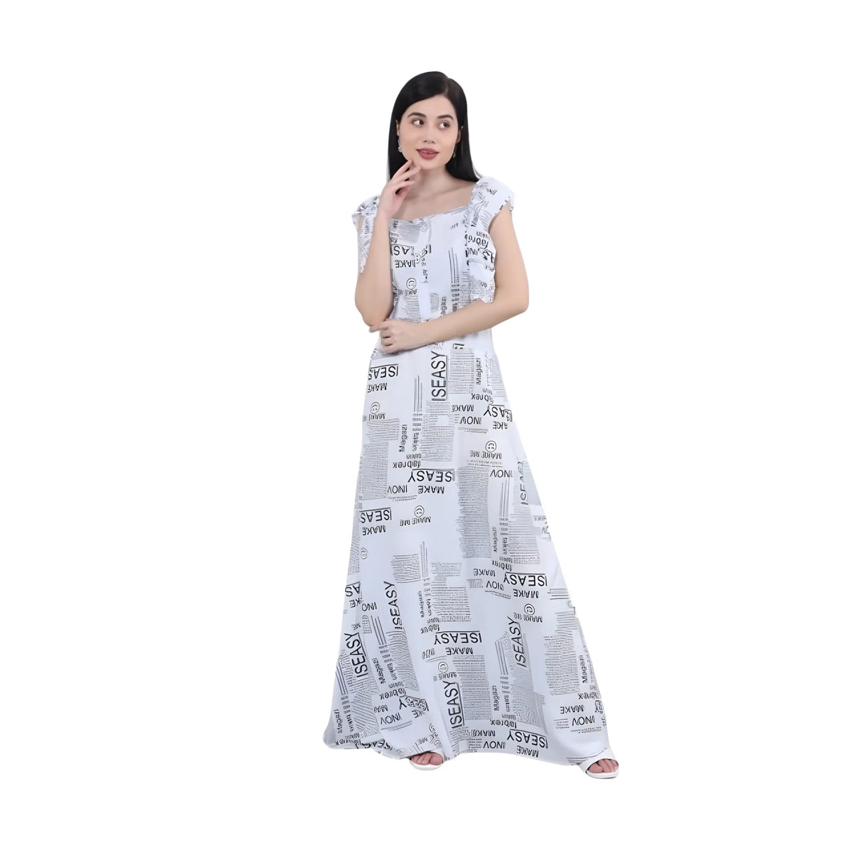 Women's Casual Crepe Sleeveless Dress (White)