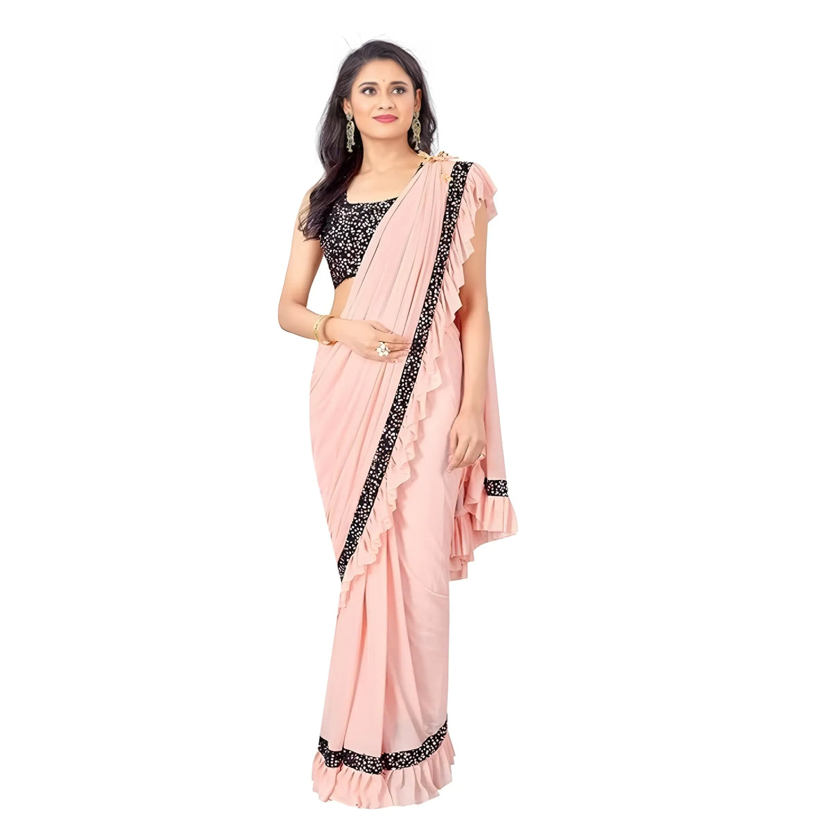 Women's Lycra Solid Saree With Unstitched Blouse (peach, 5.5 Mtr) | Women Signature Collection