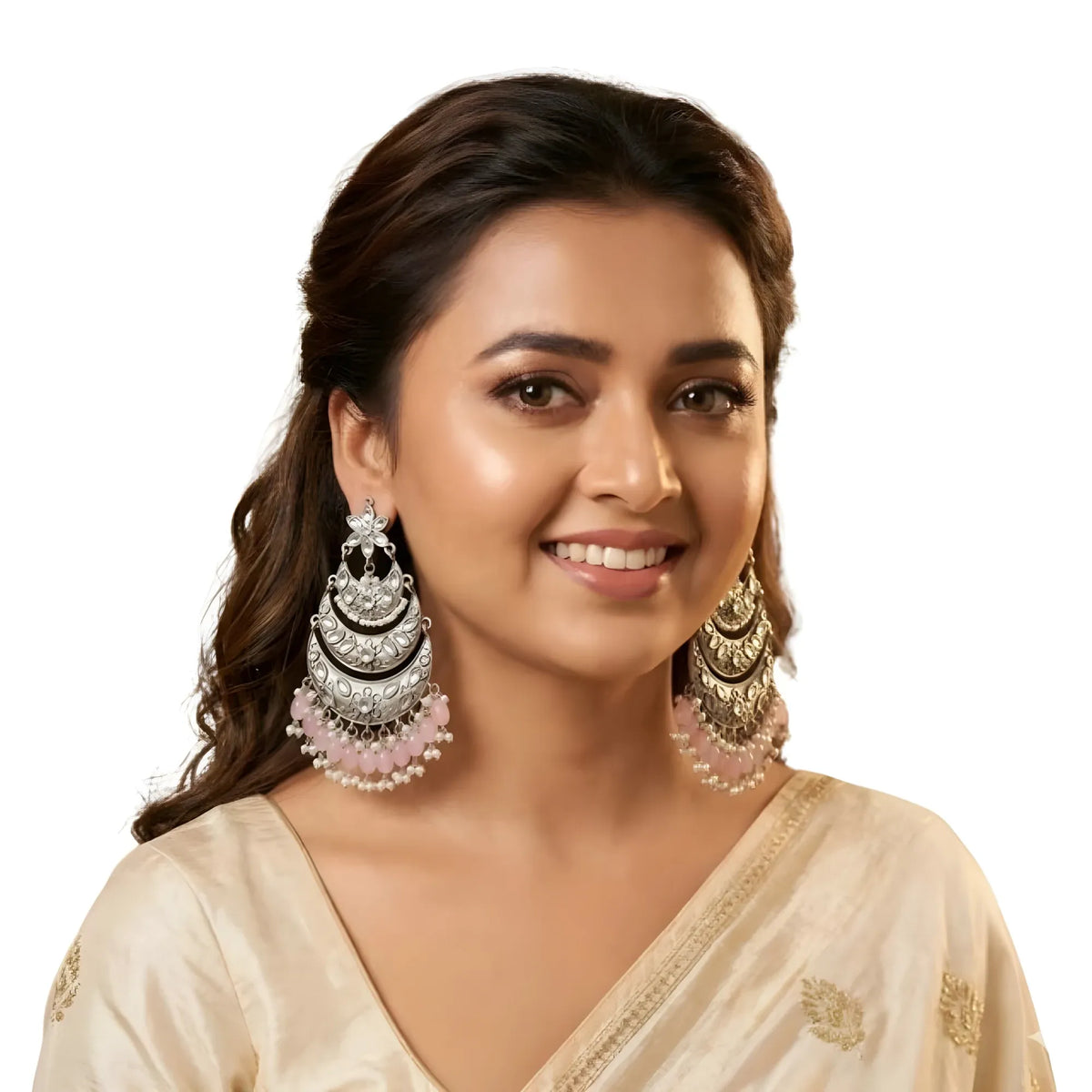 Women's Zinc Alloy Gold Plated Chandbali Earrings (Multicolor)