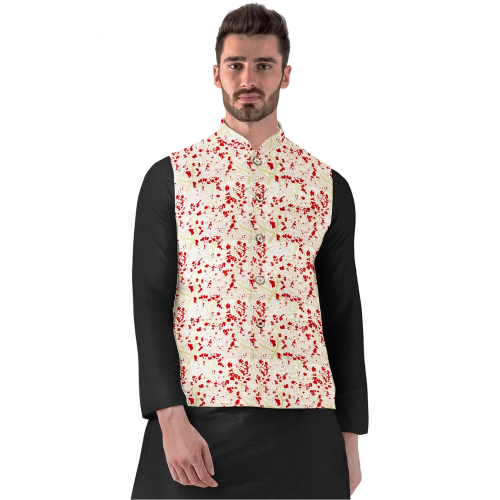 Men's Jacquard Printed Full Sleeve Waistcoat (red Beige) | Men Signature Collection