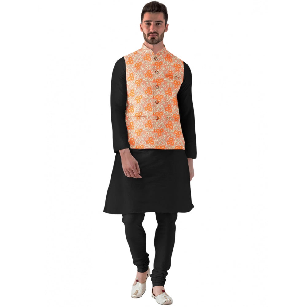 Men's Jacquard Printed Full Sleeve Waistcoat (orange) | Men Signature Collection