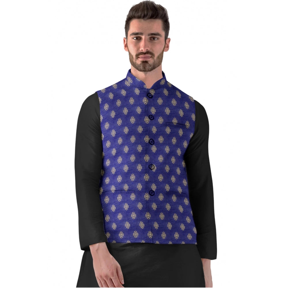 Men's Jacquard Printed Full Sleeve Waistcoat (blue) | Men Signature Collection