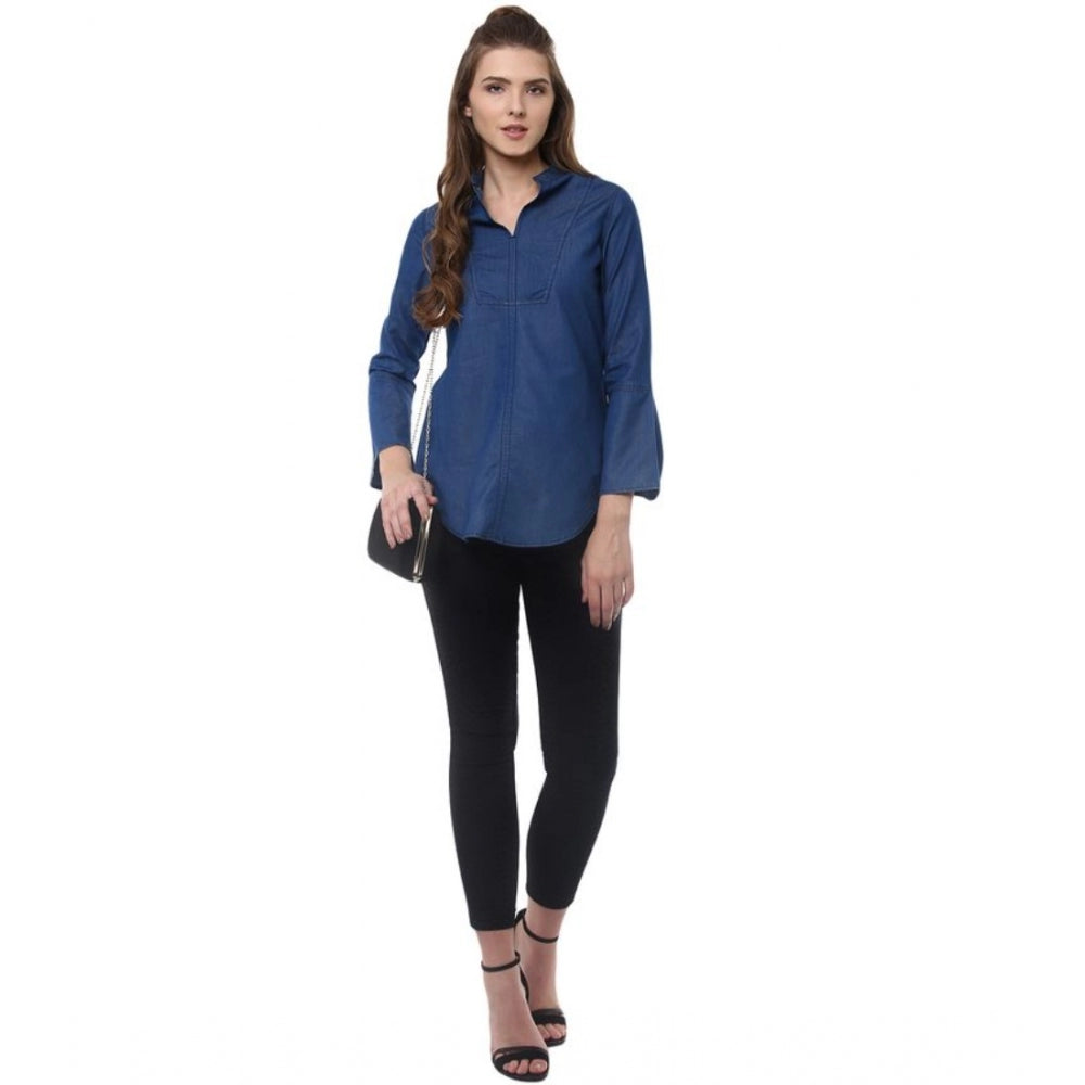 Women's Denim Solid Bell Sleeve Regular Top (blue Denim) | Women Signature Collection