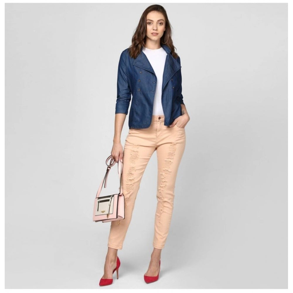 Women's Denim Solid 3 4th Sleeves Top (blue) | Women Signature Collection