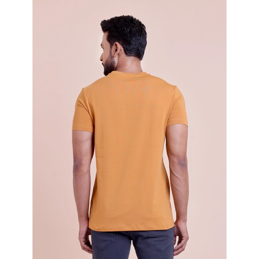 Men's Casual Cotton Solid Half Sleeve Round Neck T Shirt (brown) | Men Signature Collection