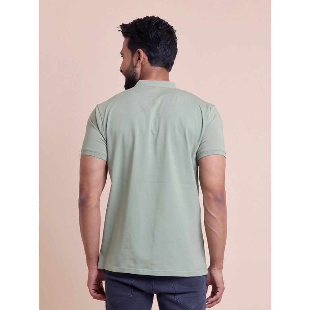 Men's Casual Cotton Solid Half Sleeve Mandarin Collar T Shirt (newsage) | Men Signature Collection