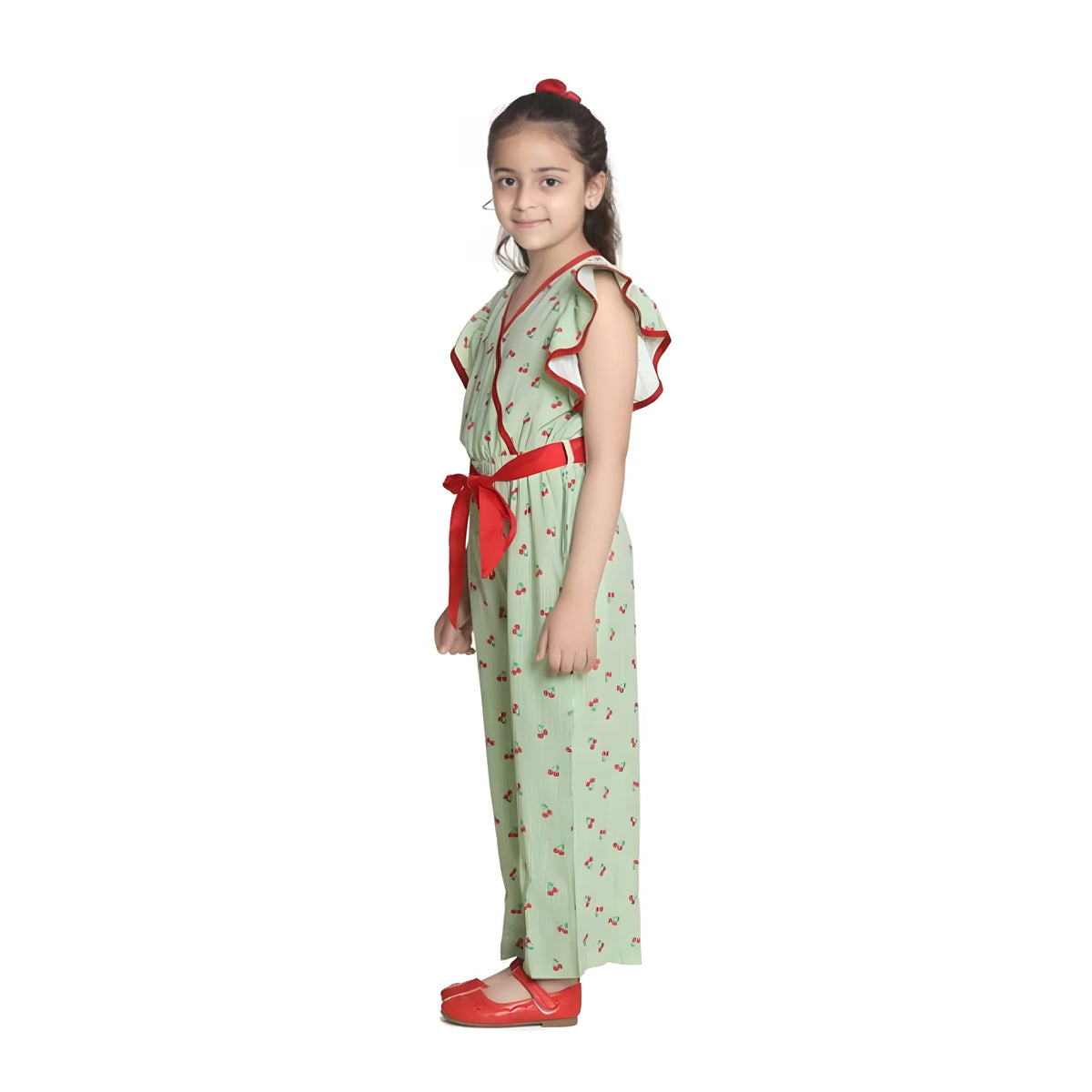 Girl's Rayon Printed Flutter Jumpsuit (green) | Kids Signature Collection
