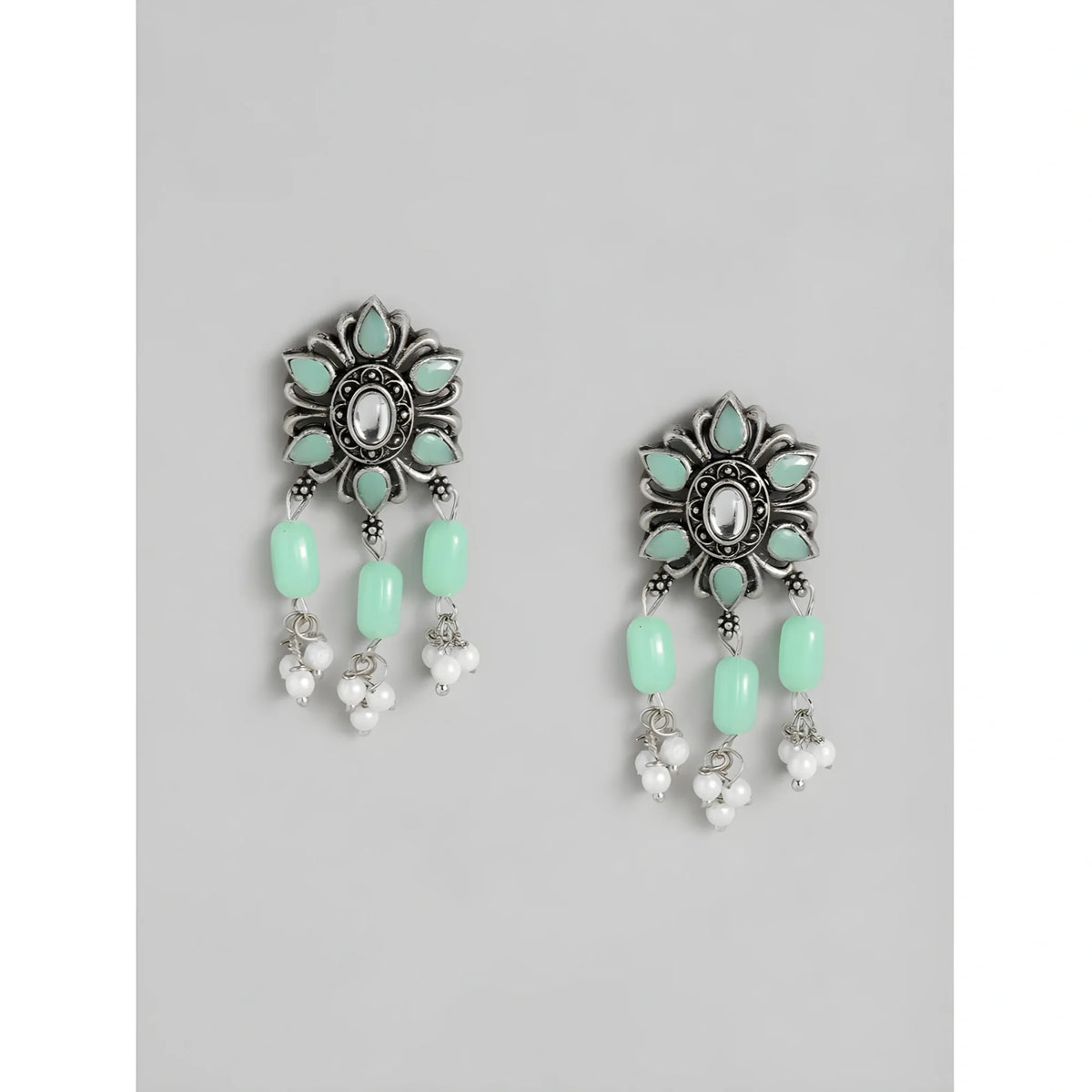 Women's Rose Gold Plated Alloy Necklace & Earings Set (Light Green)