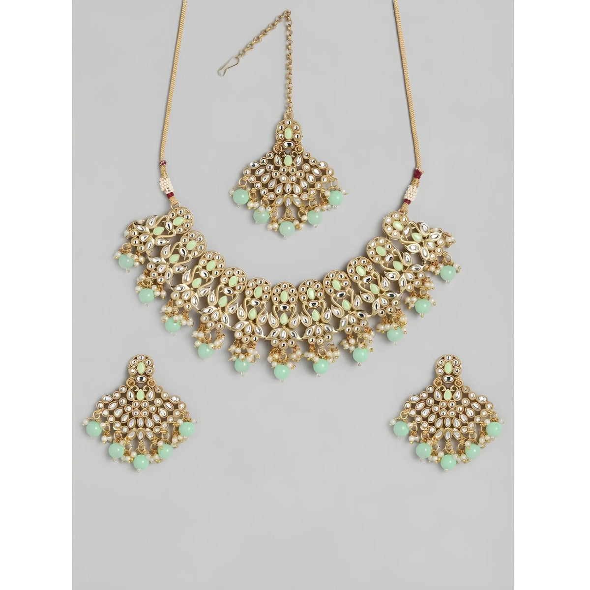 Women's Rose Gold Plated Alloy Necklace & Earings Set (Light Green)