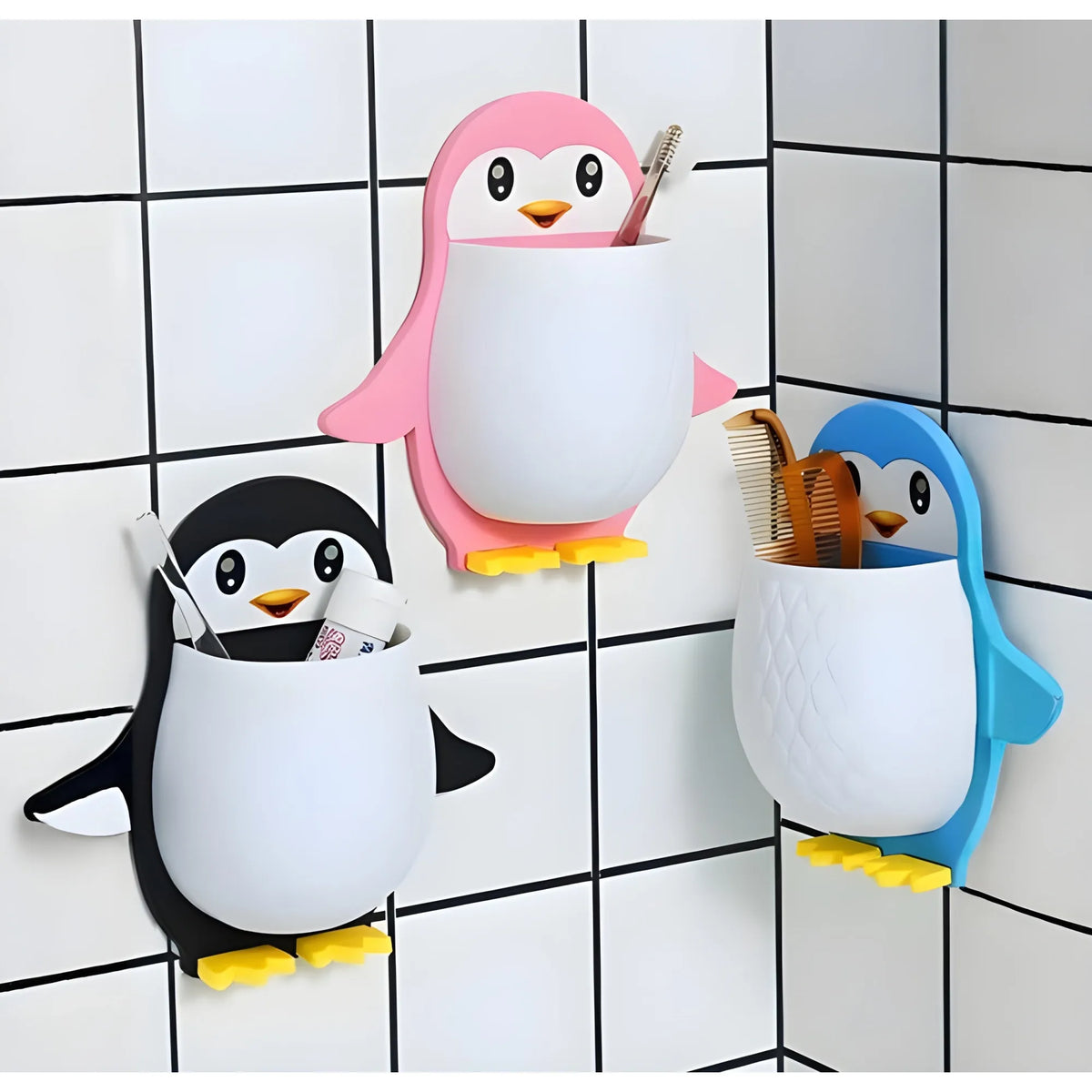 Wall Mounted Penguin Design Toothpaste Holder (Multicolor)