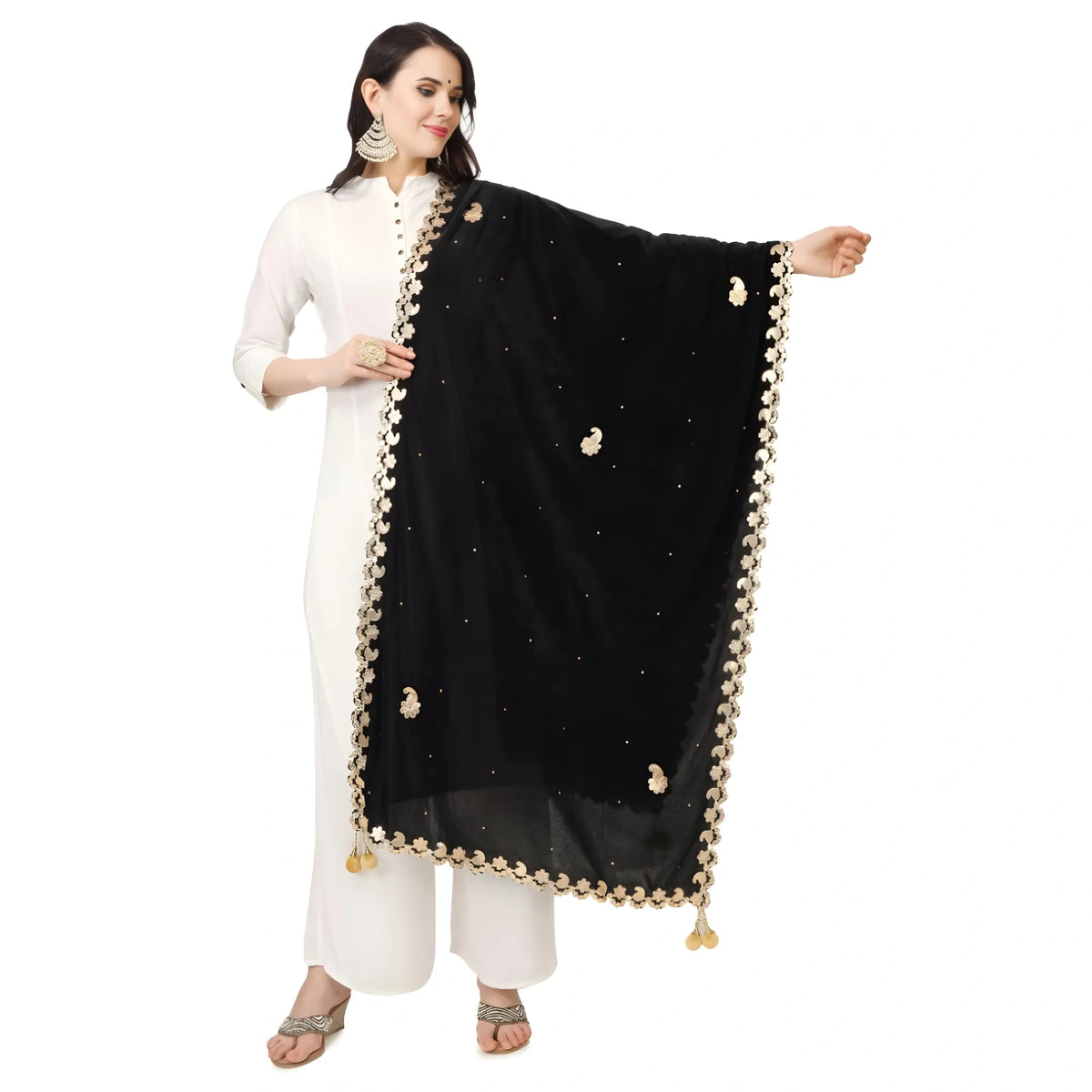 Women's Velvet Gotta Patti Dupatta (Black, Length: 2.25 to 2.50 Mtr)
