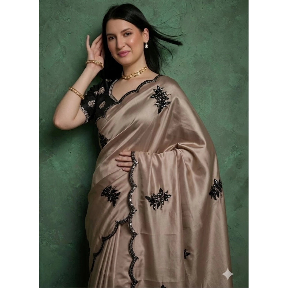 Women's Viscose Silk Embroidered Saree With Unstitched Blouse 5.5mtr (beige) | Women Signature Collection