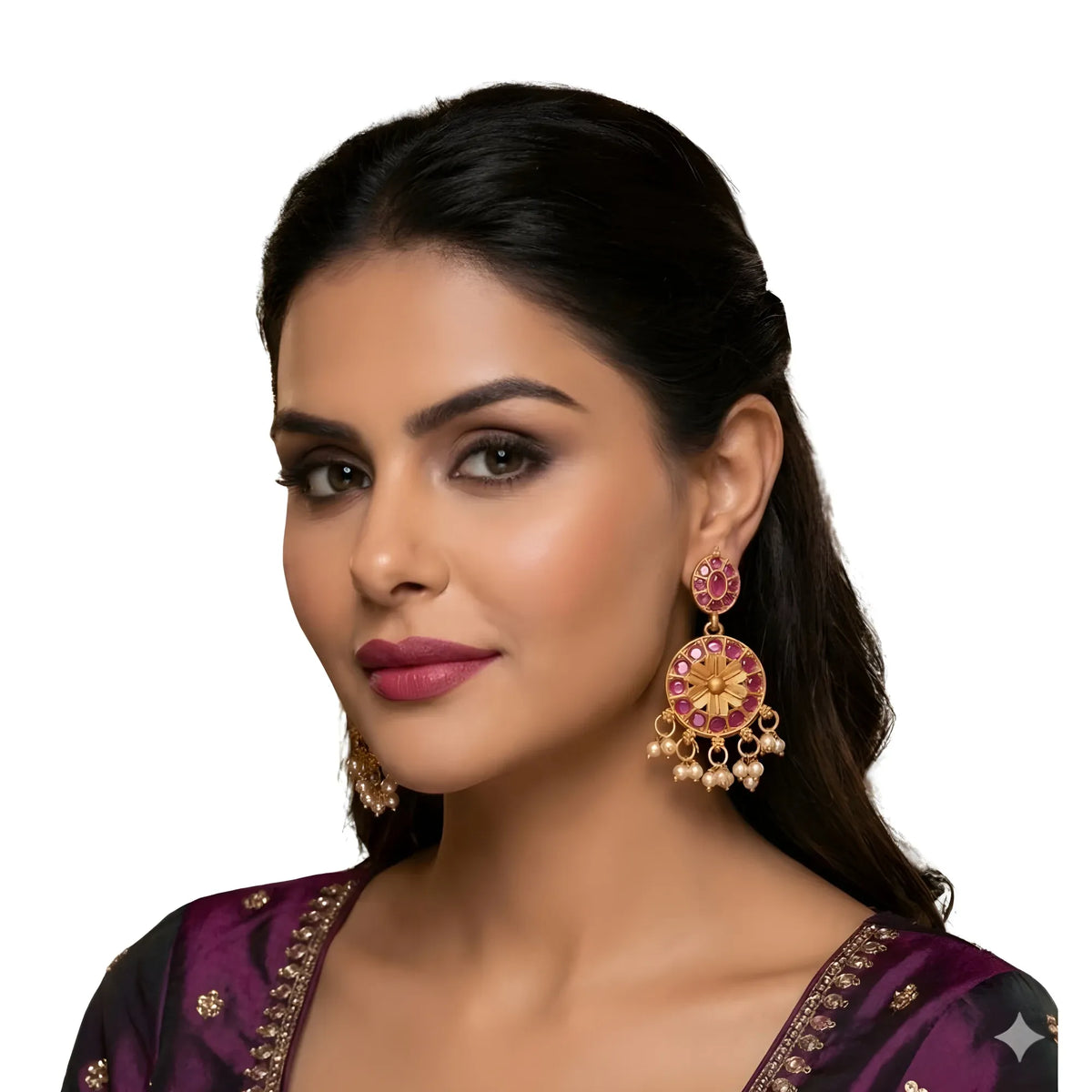 Women's Zinc Alloy Gold Plated Chandbali Earrings (Multicolor)
