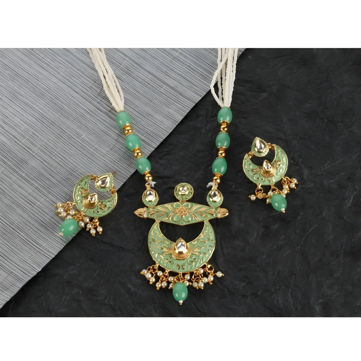 Women's Rose Gold Plated Alloy Necklace & Earings Set (Green)