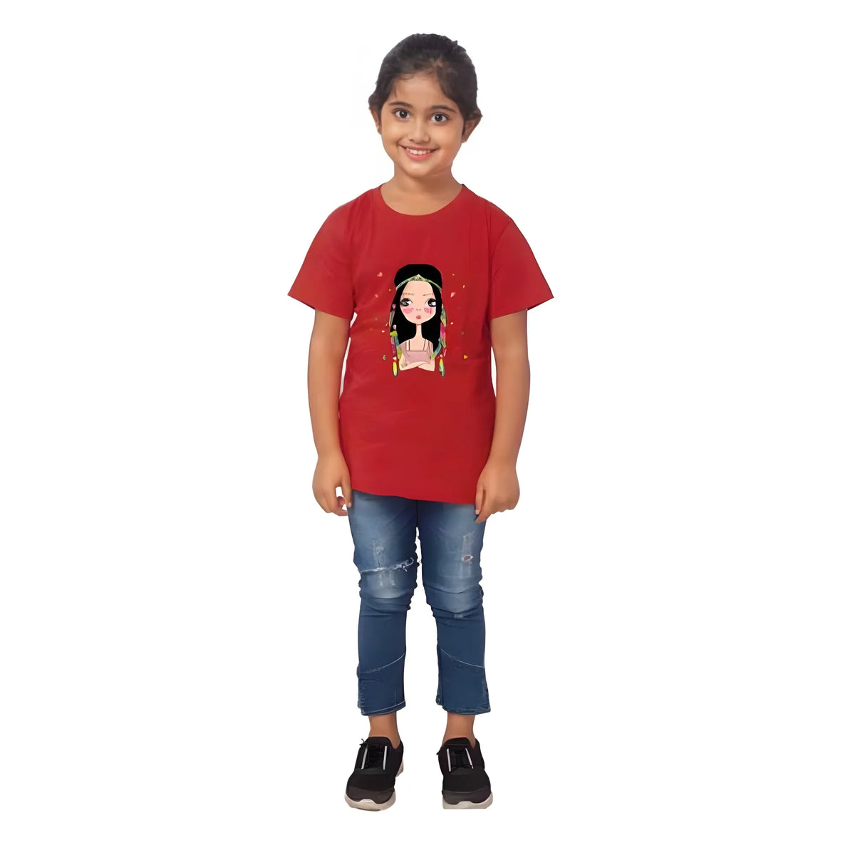 Girls Cotton Tribal Half Sleeve TShirt (Maroon)