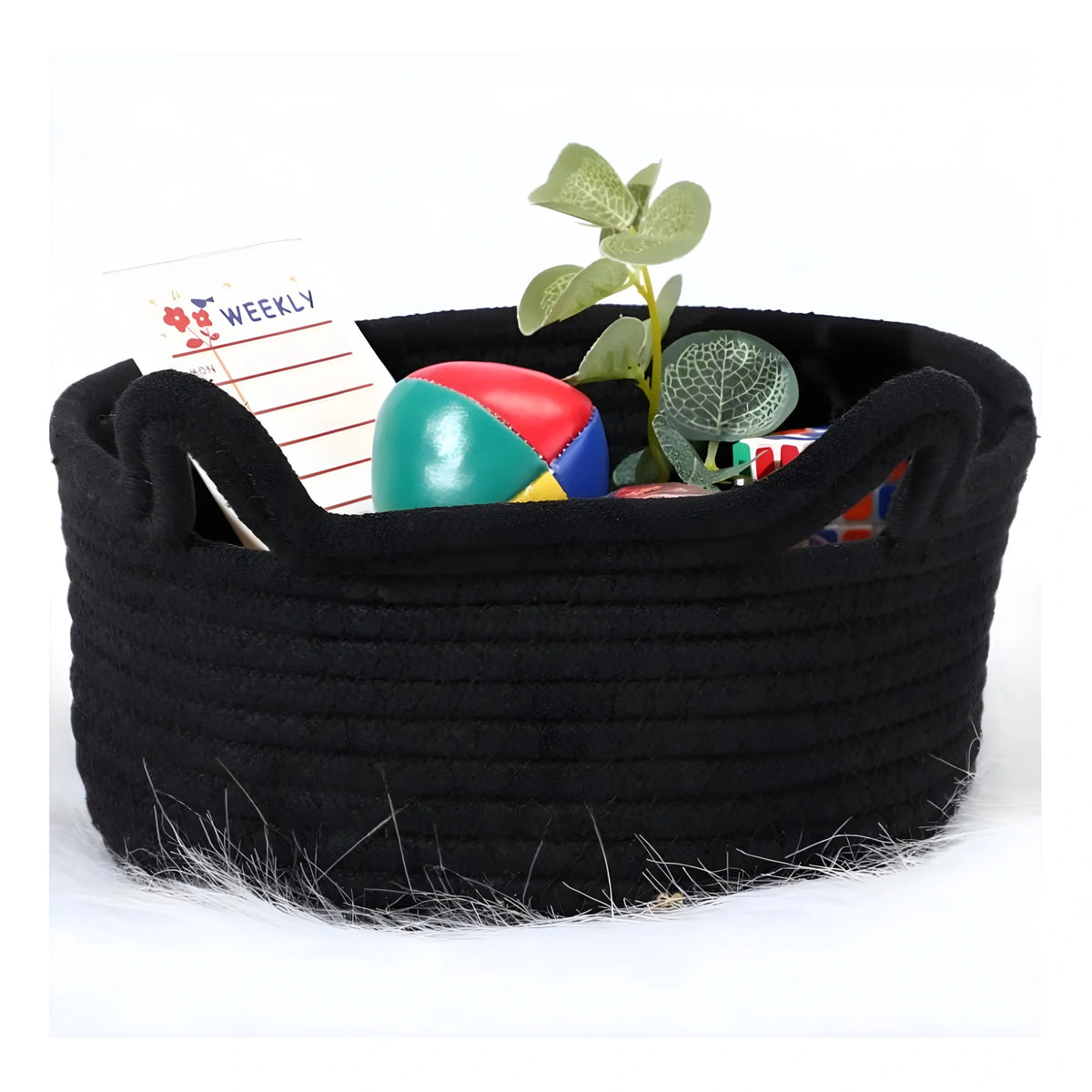 Cotton Pack Of_1 Cat Basket 8x4 Inch Storage Basket For Clothes (Black)