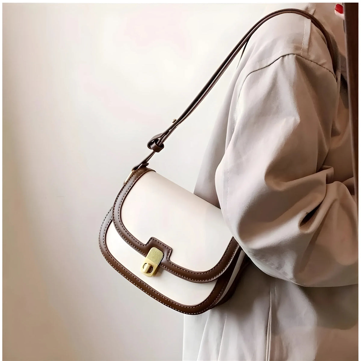 Women's PU Leather Zipper Sling Bag (Beige)