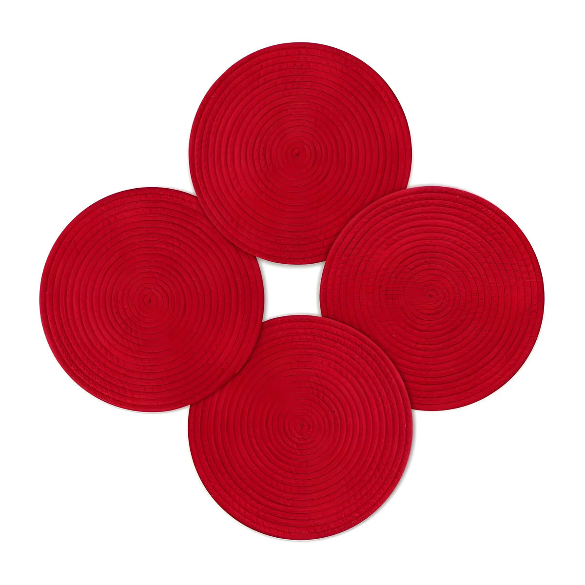 Cotton Dining Table Round Placemat Mats Set of 4 (Red)