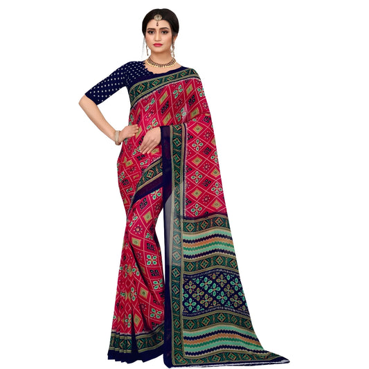 Women's Georgette Floral Print Saree With Unstitched Blouse 5.5Mtr (Pink)