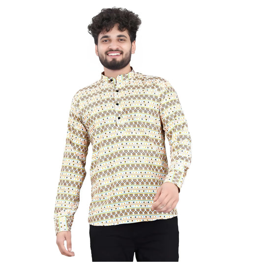 Men's Cotton Blended Printed Full Sleeve Shortkurta (Multicolor)