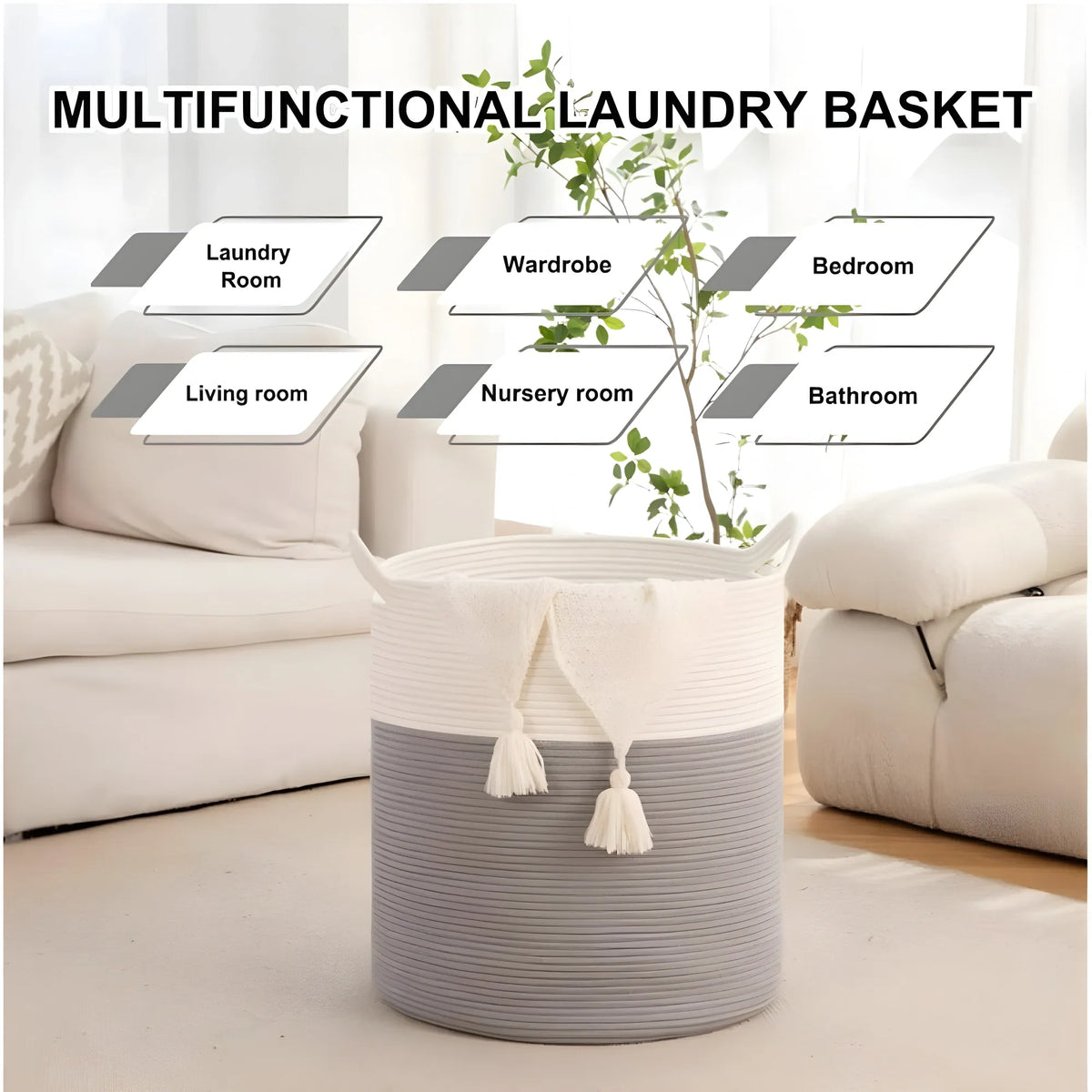 Cotton 12x14 Inch-1 Pcs Storage Basket For Clothes With Out Lid (Gray-White)
