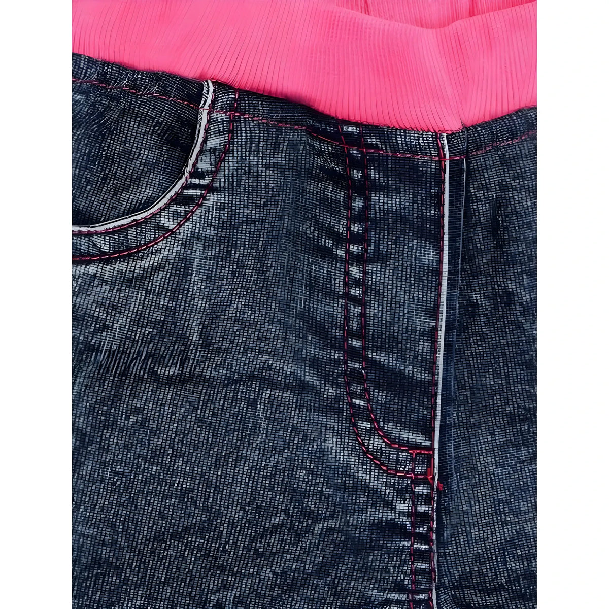 Girl's Denim Lace Inserts Sleeveless Shorts (Blue-Pink)