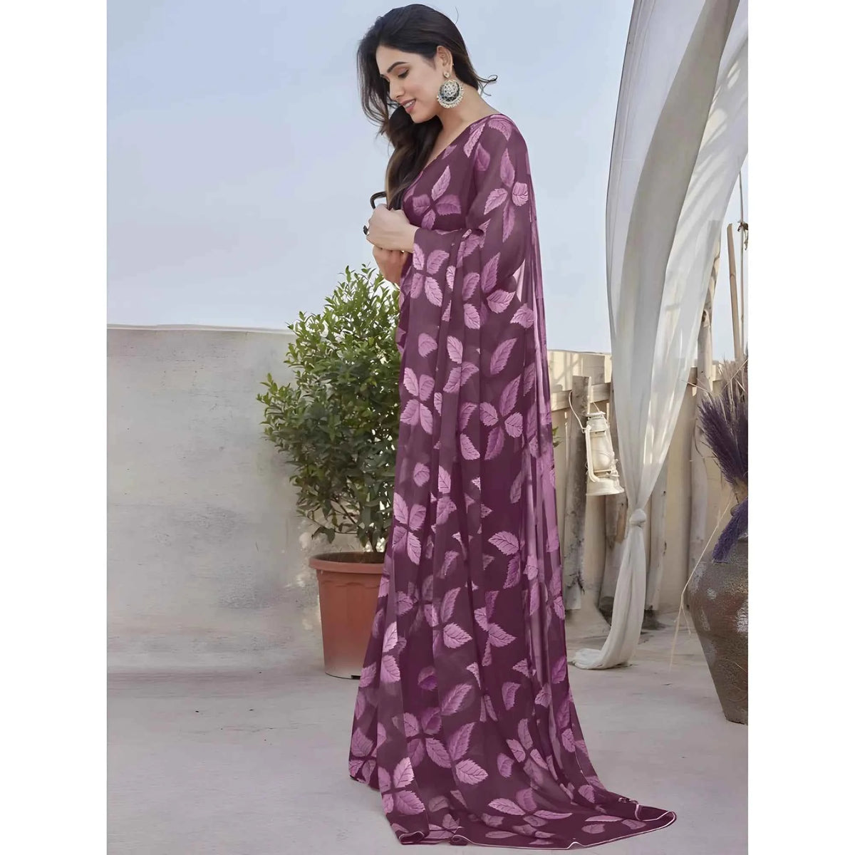 Aurelle Chiffon Printed Saree With Unstitched Blouse