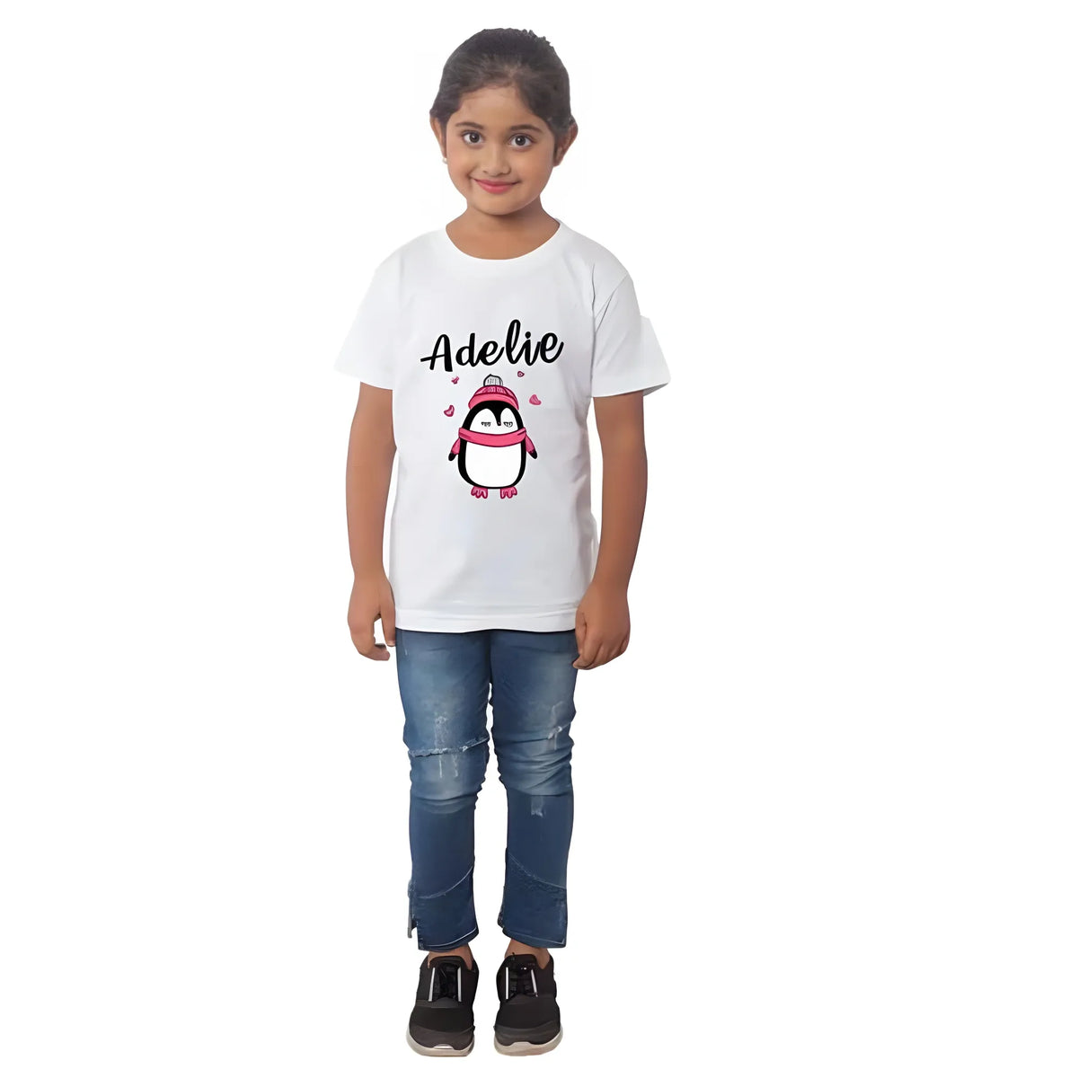 Girls Cotton Adelie Half Sleeve TShirt (White)