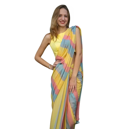 Nayra Linen Printed Saree With Unstitched Blouse