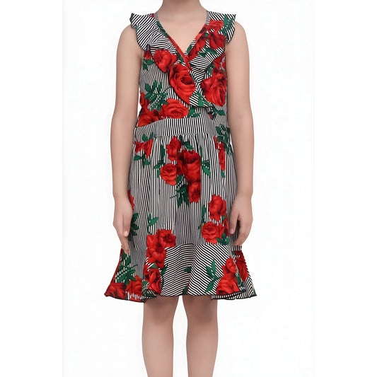 Girl's Polyester Crepe Floral Shoulder Straps Dress (red) | Kids Signature Collection