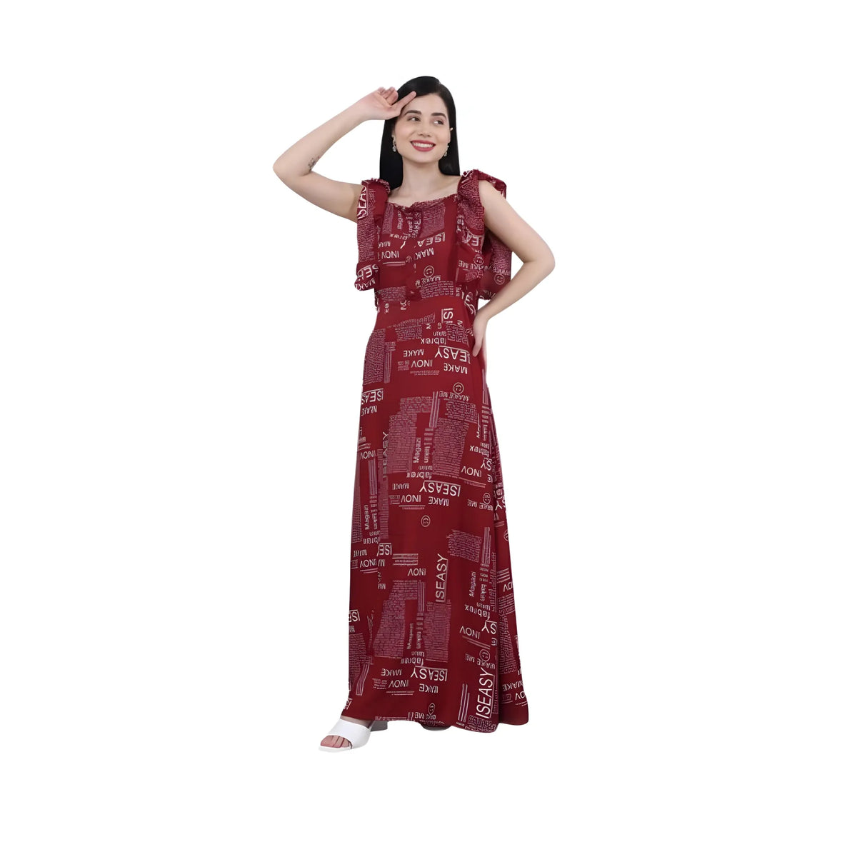 Women's Casual Crepe Sleeveless Dress (Maroon)