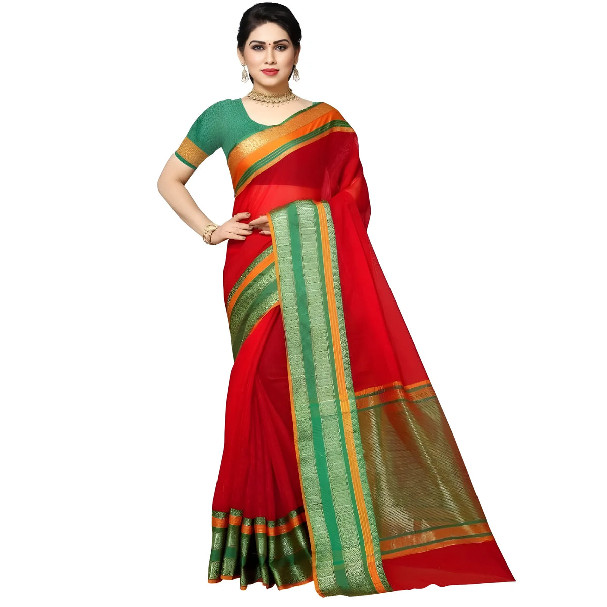 Rivana Kota Doria Cotton Border Saree With Blouse