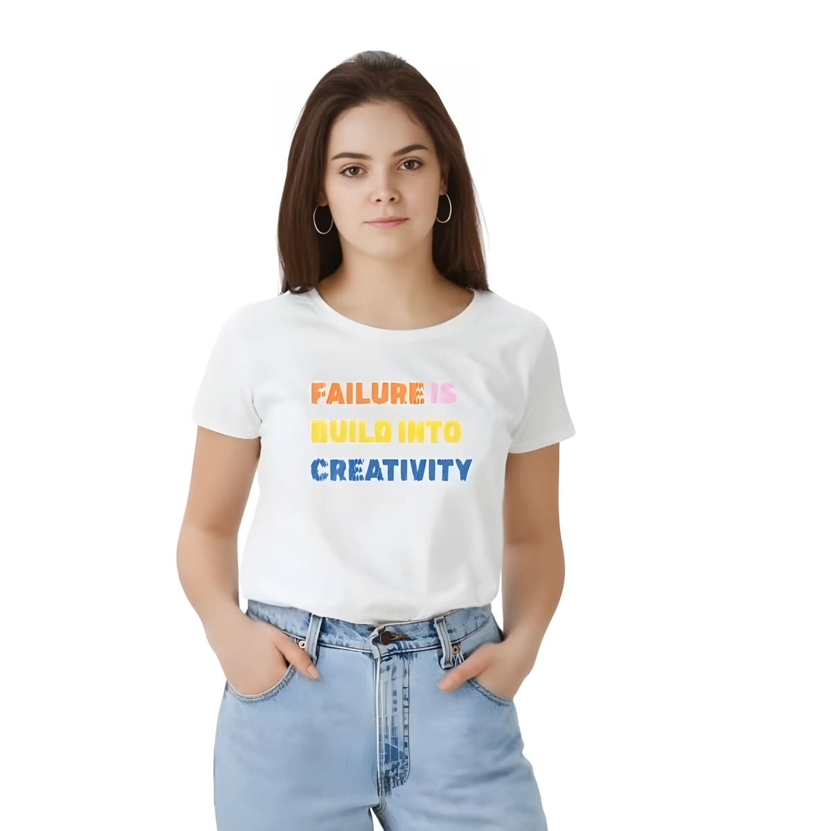 Women's Polyester Solid Printed Round Neck Half Sleeve T-shirt (White)