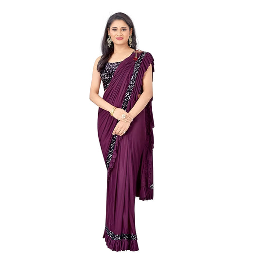 Women's Lycra Solid Saree With Unstitched Blouse (wine, 5.5 Mtr) | Women Signature Collection