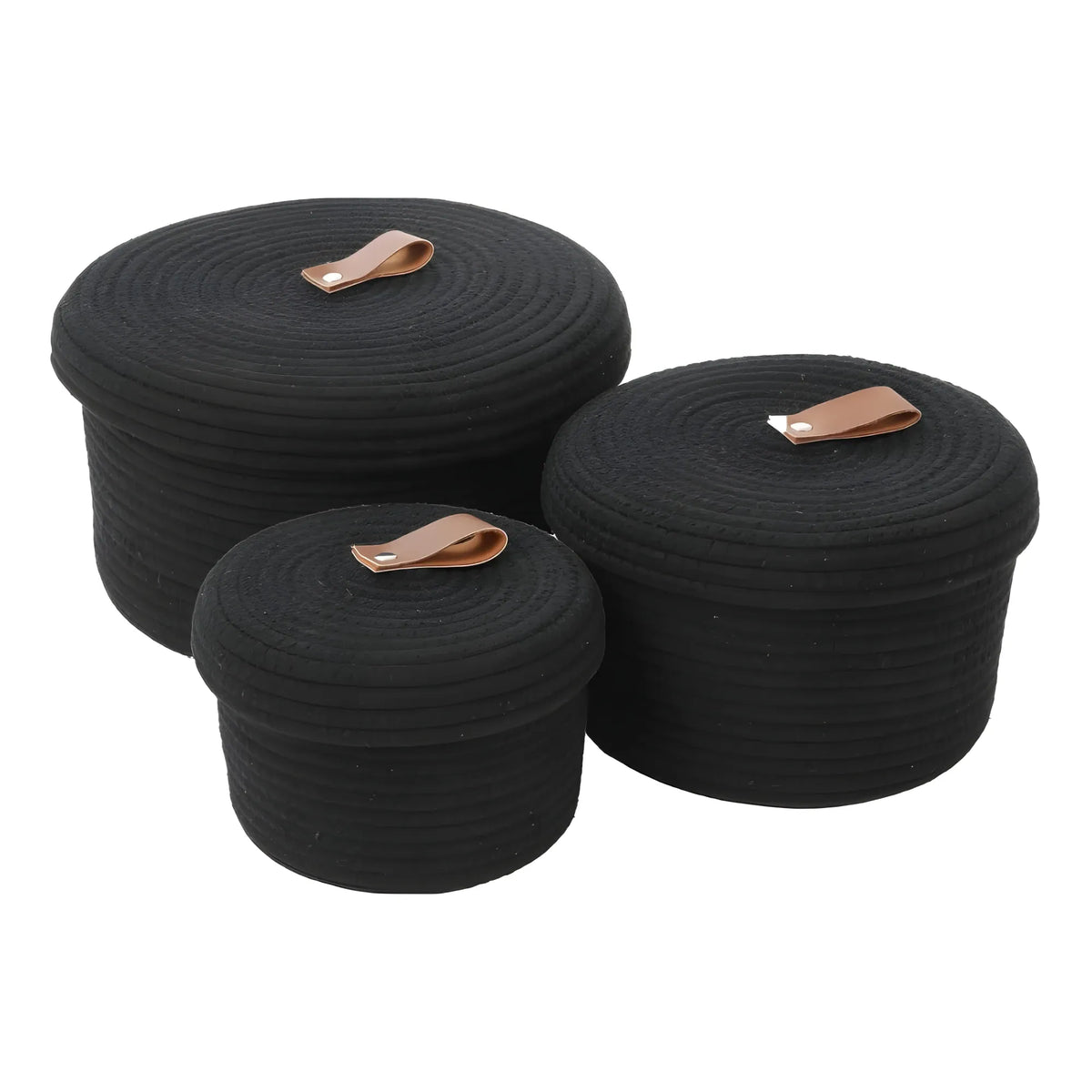 Cotton 3 Pcs Set Roti Box Storage Basket With Lid (Black)