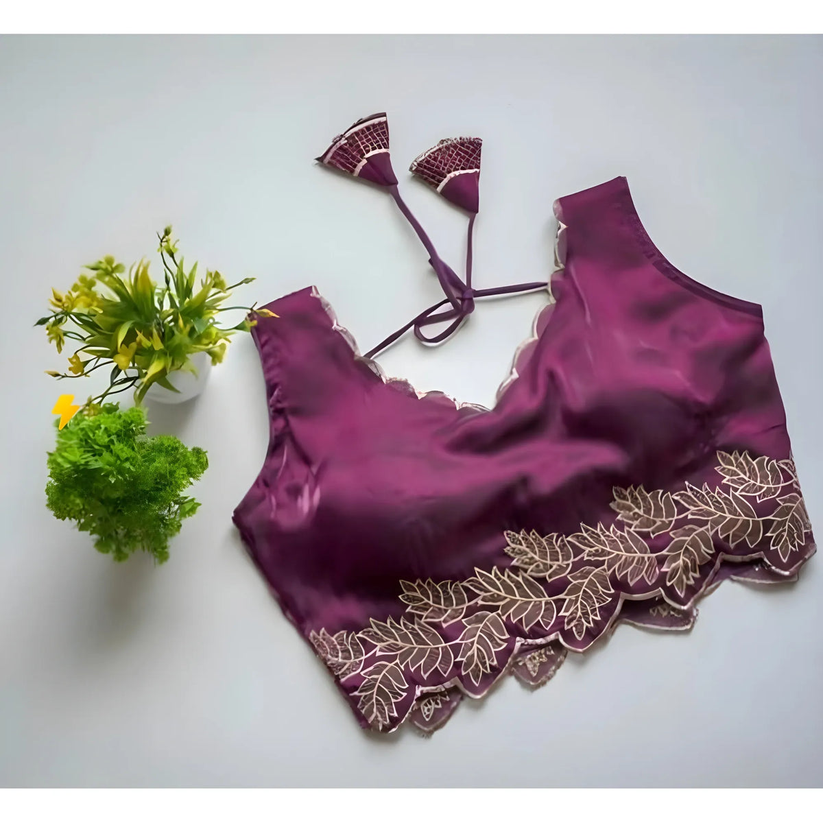 Women's Silk Embroidered Sweetheart Neck Sleeveless Readymade Padded Blouse (Wine, Size 38)