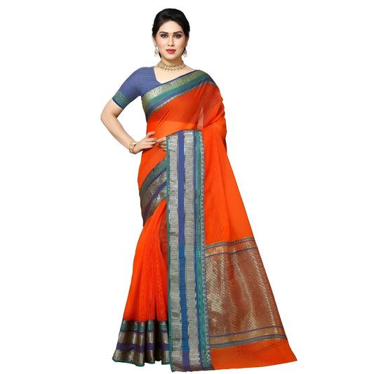 Women's Kota Doria Cotton Border Saree With Blouse (Fanta, 5-6 Mtrs)