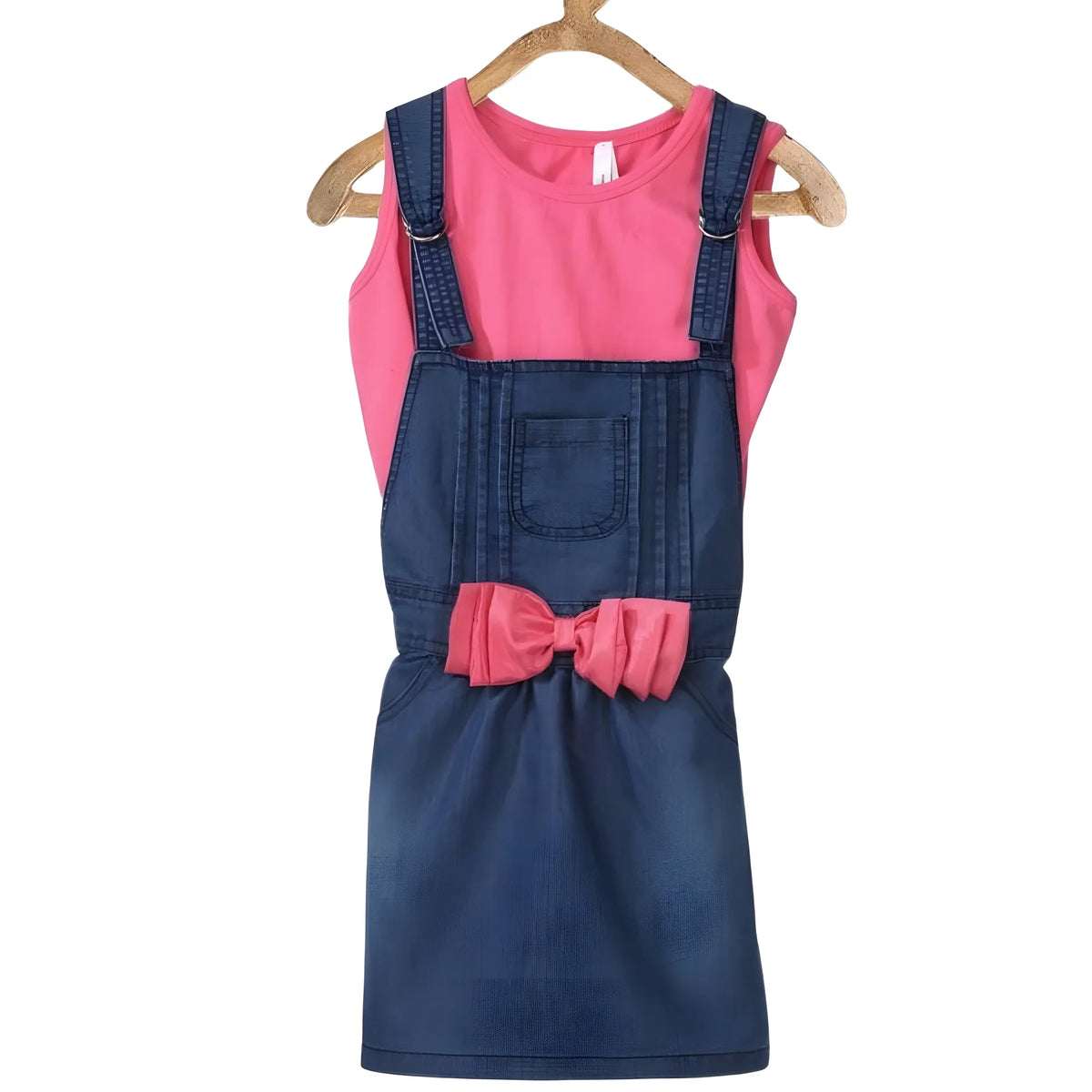 Girl's Denim &amp; Cotton Bow Sleeveless Dungaree (pink) | Kids Signature Collection