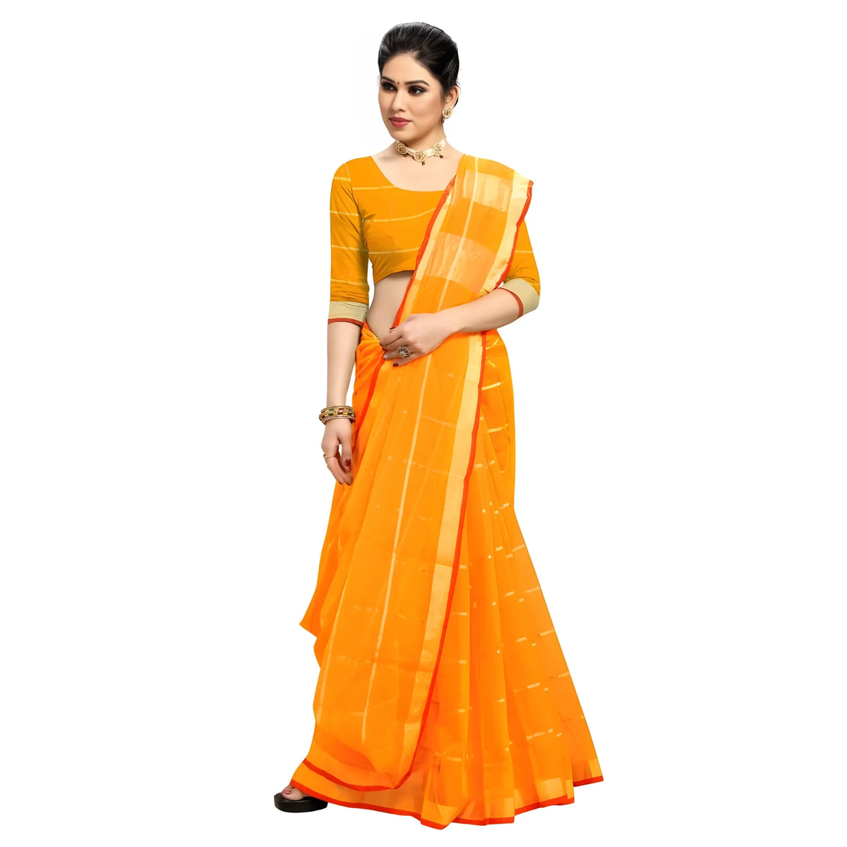 Tavira Kota Doria Cotton Checked Saree With Blouse