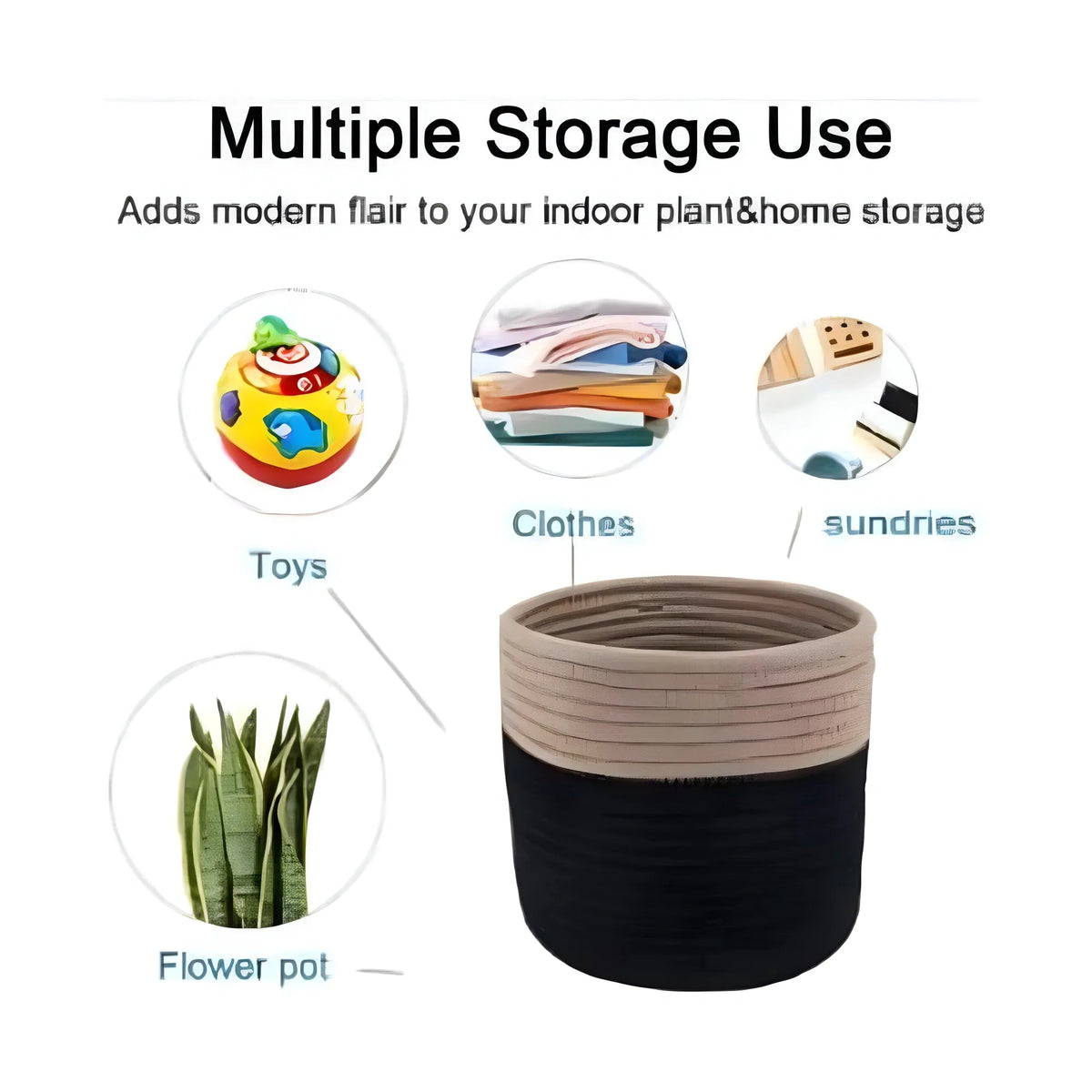 Cotton Flower Pot With Out Lid (Beige-Black)