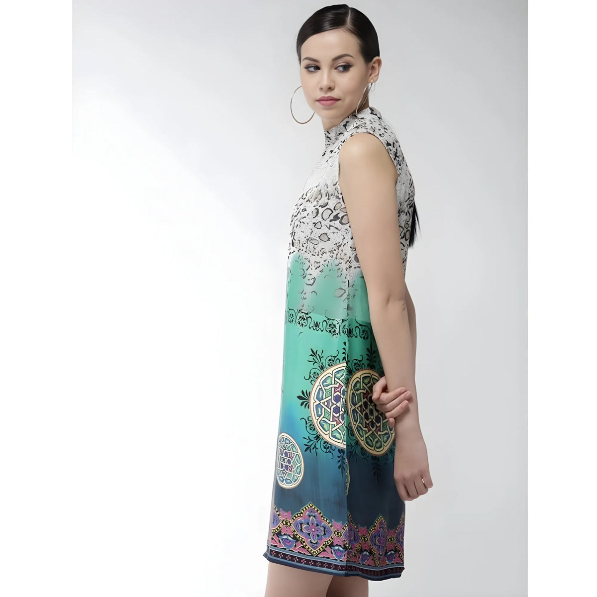 Women's Polyester Printed Sleeveless Above Knee Dress (Multicolor)