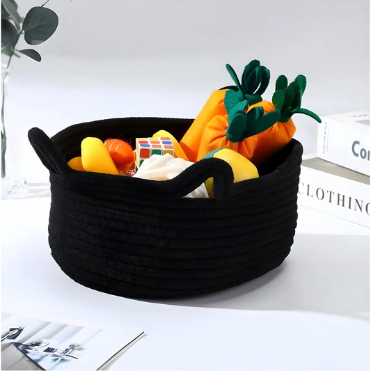 Cotton Pack Of_1 Cat Basket 8x4 Inch Storage Basket For Clothes (Black)