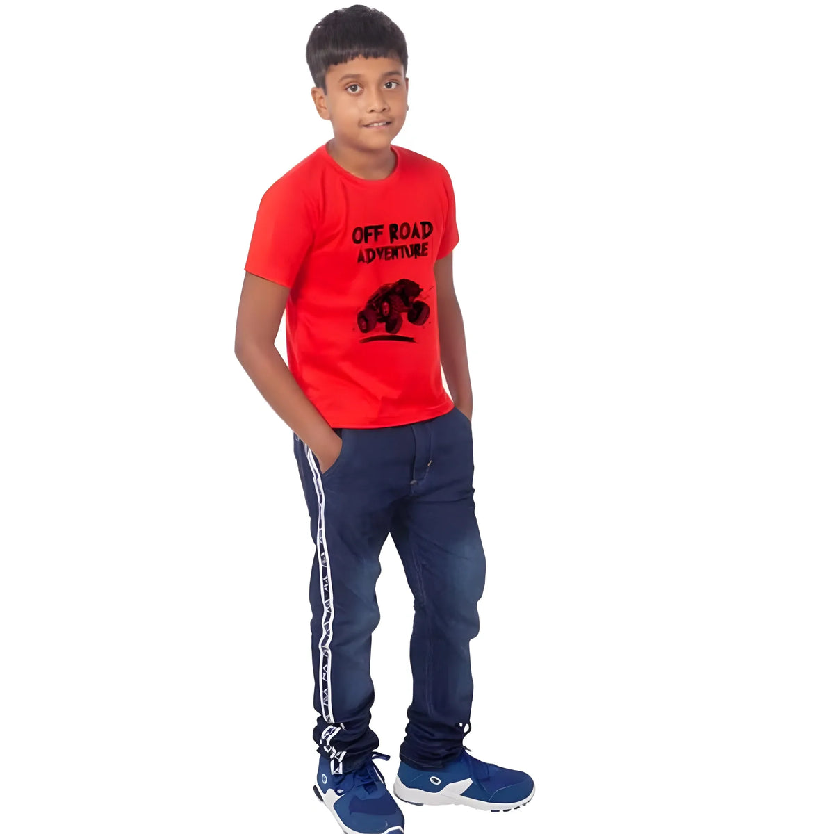 Boys Cotton Off Road Adventure Half Sleeve TShirt (Red)