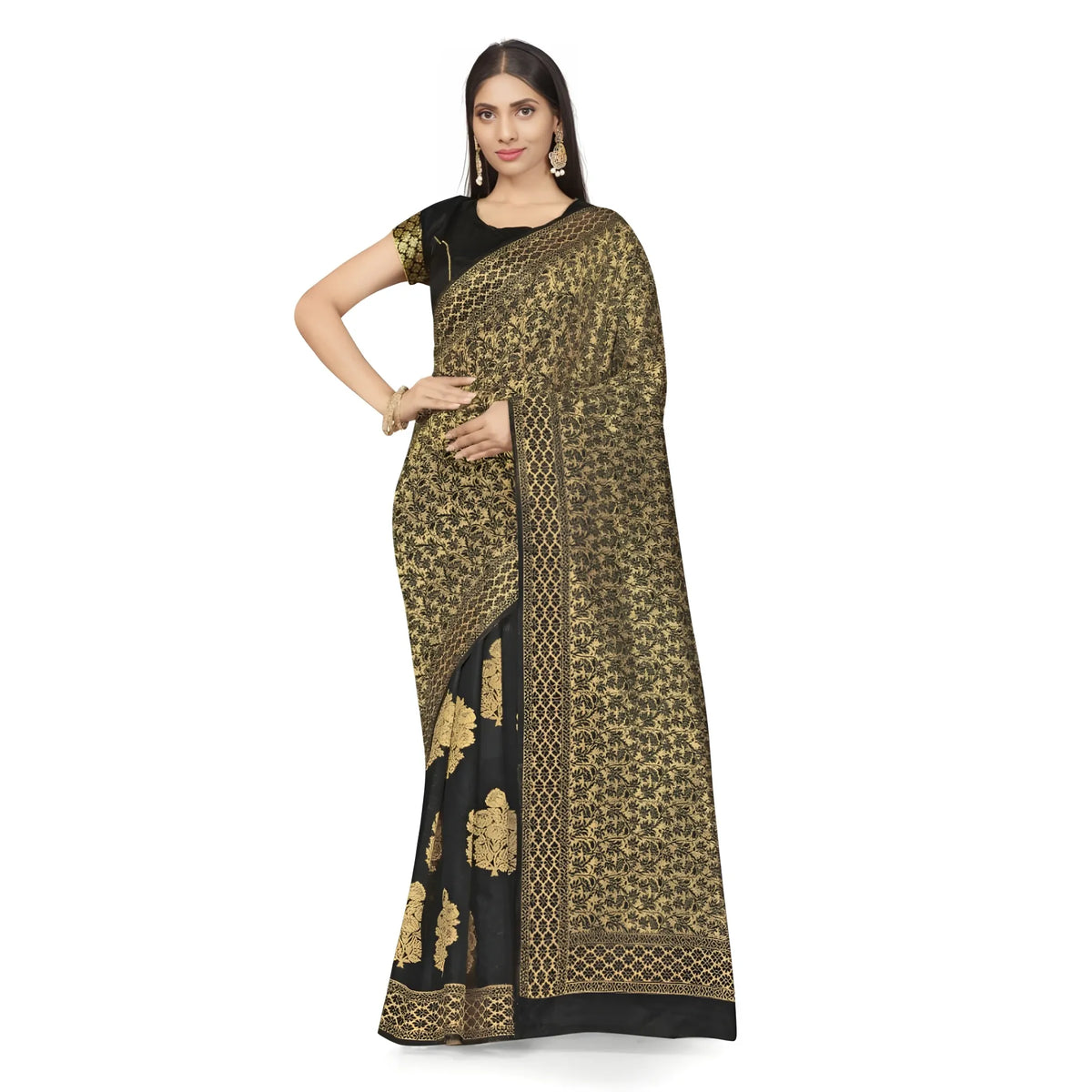 Women's Banarasi Silk Saree (Black,5-6 Mtrs)