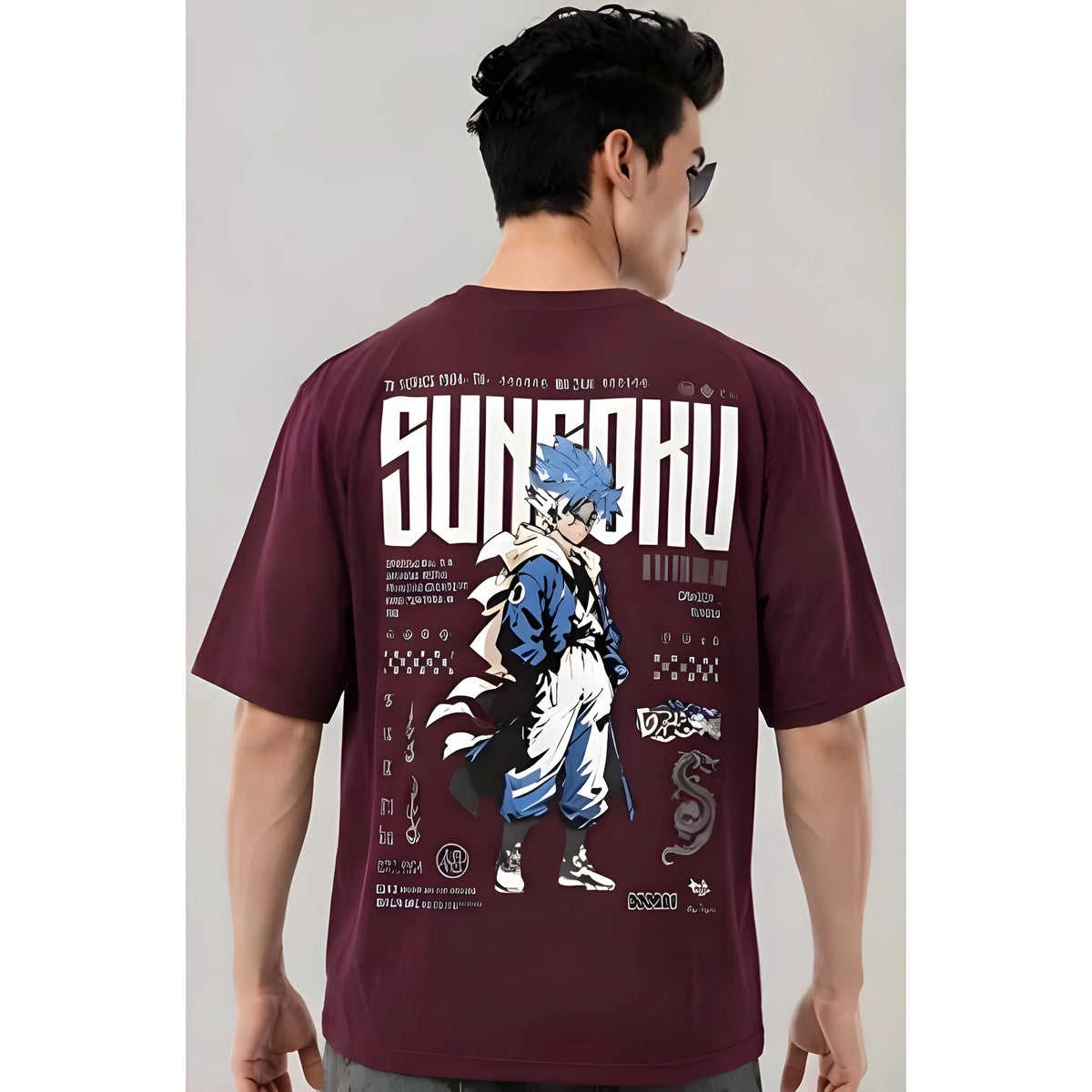 Men's Cotton Blend Printed Oversized Round Neck Half Sleeve T-Shirt (Wine)