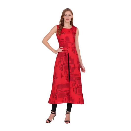 Women's Casual Crepe Sleeveless Slit Dress (Red)