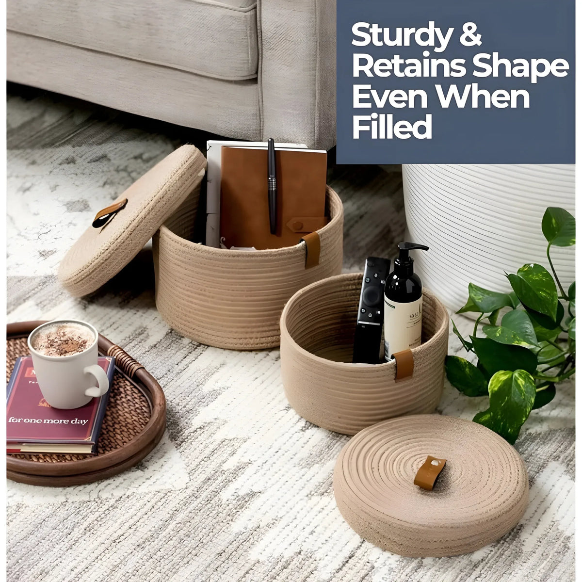 Cotton 2 Pcs Set Roti Box Storage Basket With Lid (Beige)