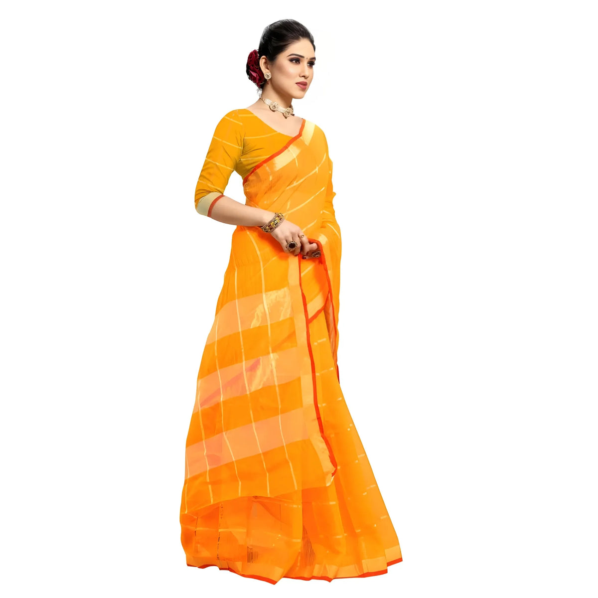 Tavira Kota Doria Cotton Checked Saree With Blouse