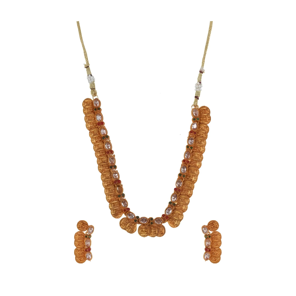 Women's Elegent Laxmi Coin Shape Jewellery Chowker Set (White, Free Size)